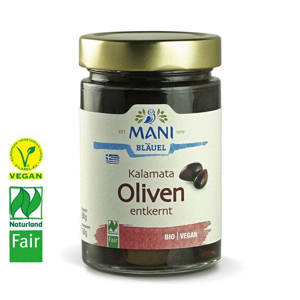 Kalamata olives in brine, pitted, organic, vegan, Naturland Fair