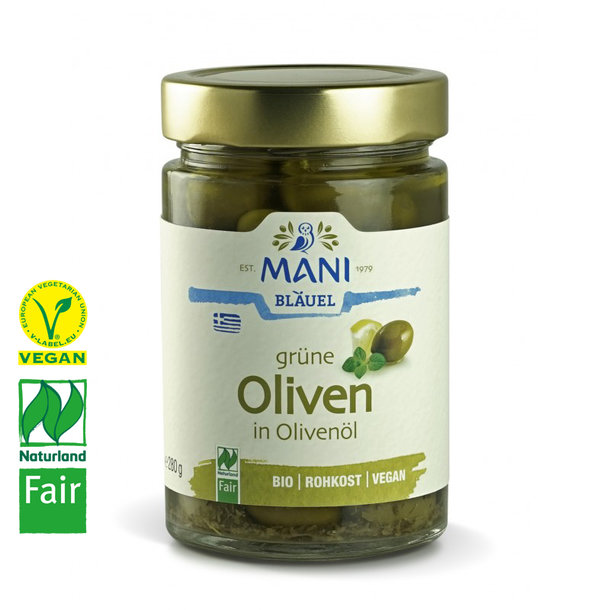 Grüne Oliven in Olivenöl, BIO, Vegan, Naturland Fair