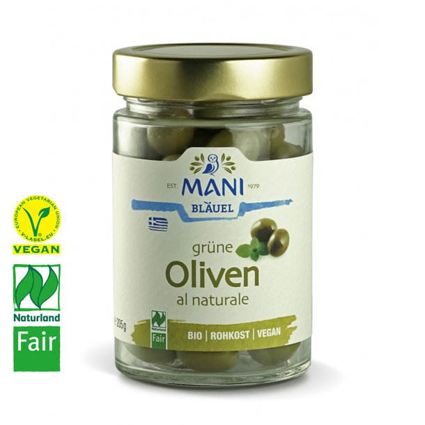 Grüne Oliven al Naturale, BIO, Vegan, Naturland Fair