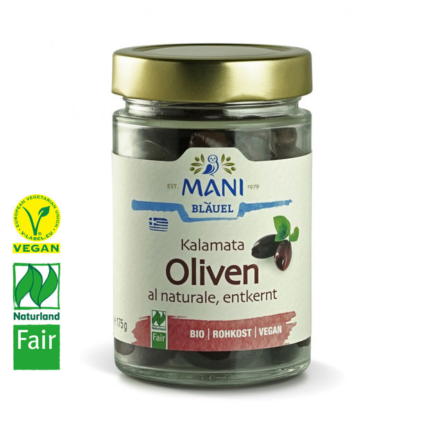 Kalamata Oliven al naturale, entsteint, BIO, Vegan, Naturland Fair