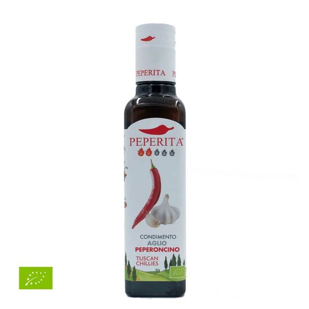 Extra Virgin Olive Oil with garlic and chili, organic, Peperita